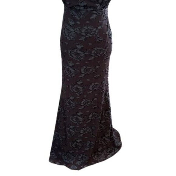 Adrianna Papell Floral Burnout Velvet Long Blouson Gown in Midnight – Size 0 - Picture 2 of 12
